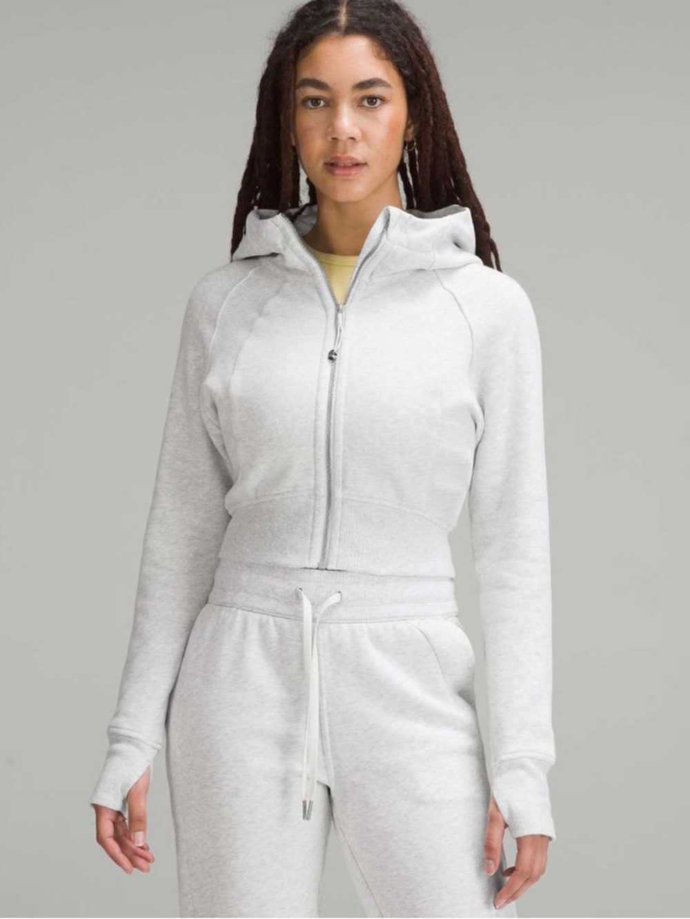Lululemon Scuba Full-Zip Cropped Hoodie - Heather Light Grey